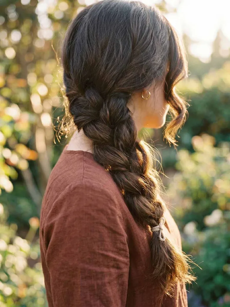 loose side braid for long hair — easy romantic hairstyle for date night