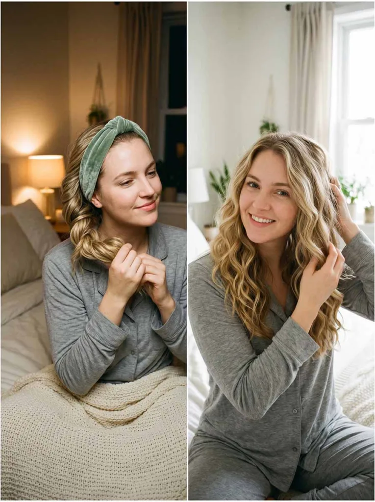 overnight heatless waves for long hair — no heat before and after result