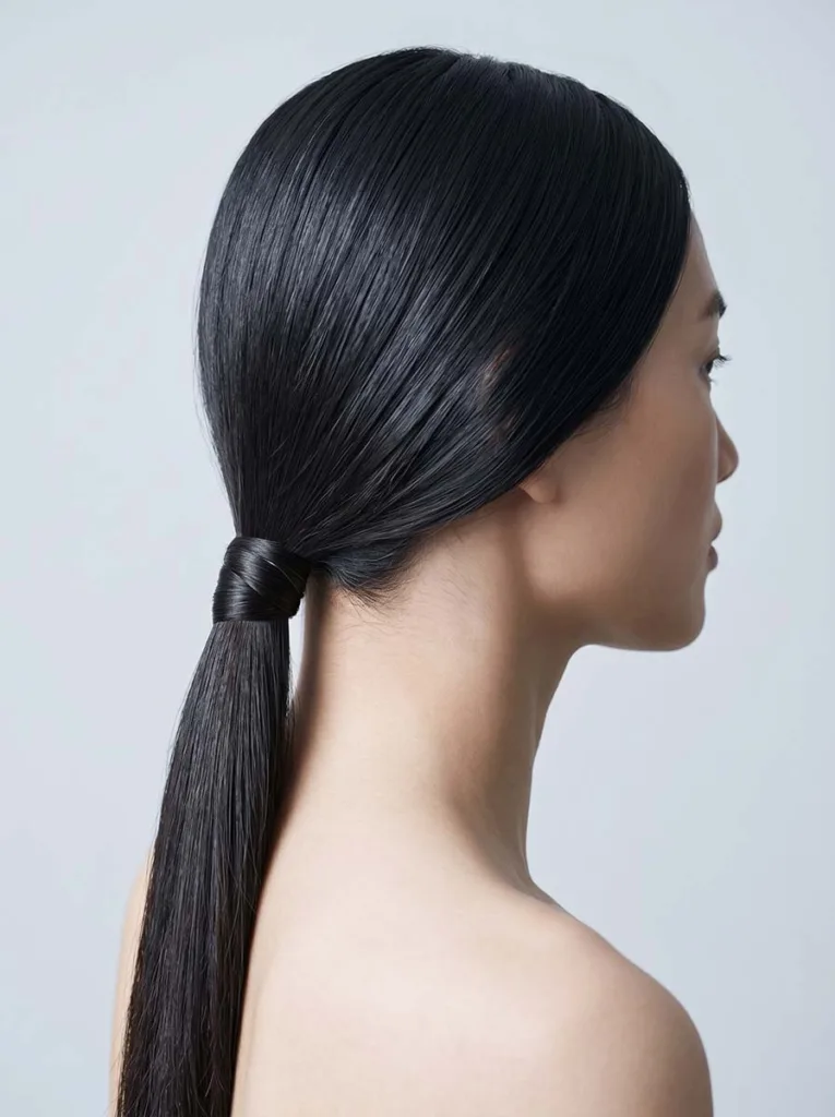 sleek low ponytail hairstyle for long hair — easy 5-minute work style