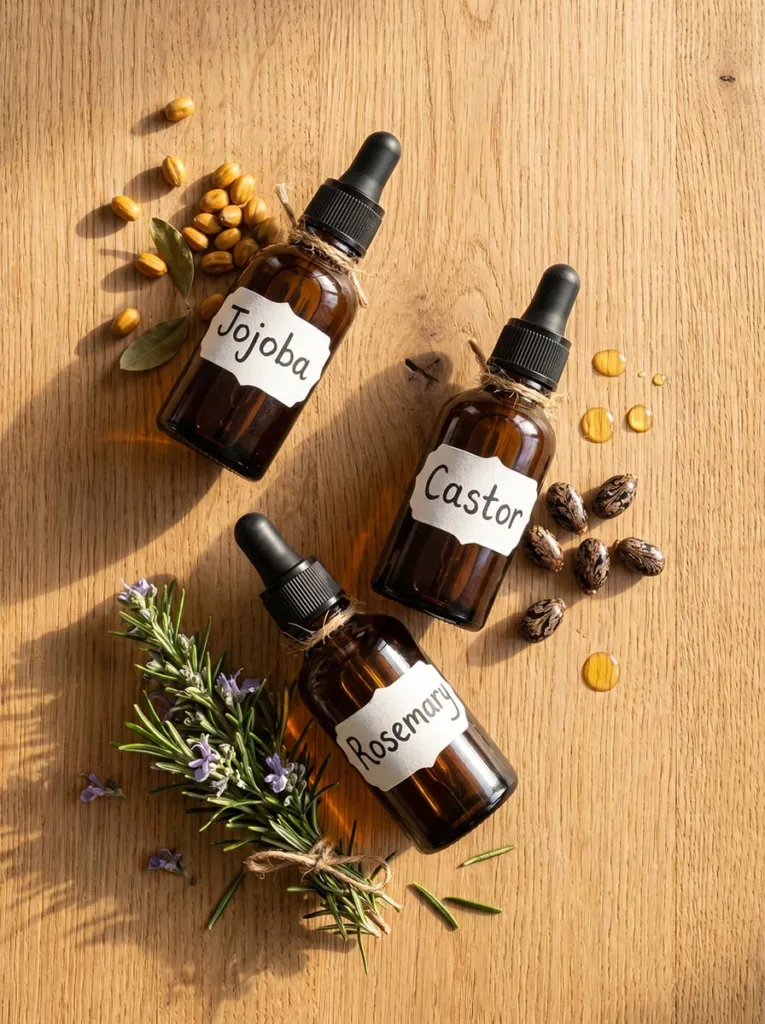 best scalp oils for hair growth — jojoba oil for oily scalp, castor oil for dry scalp, rosemary oil for hair regrowth