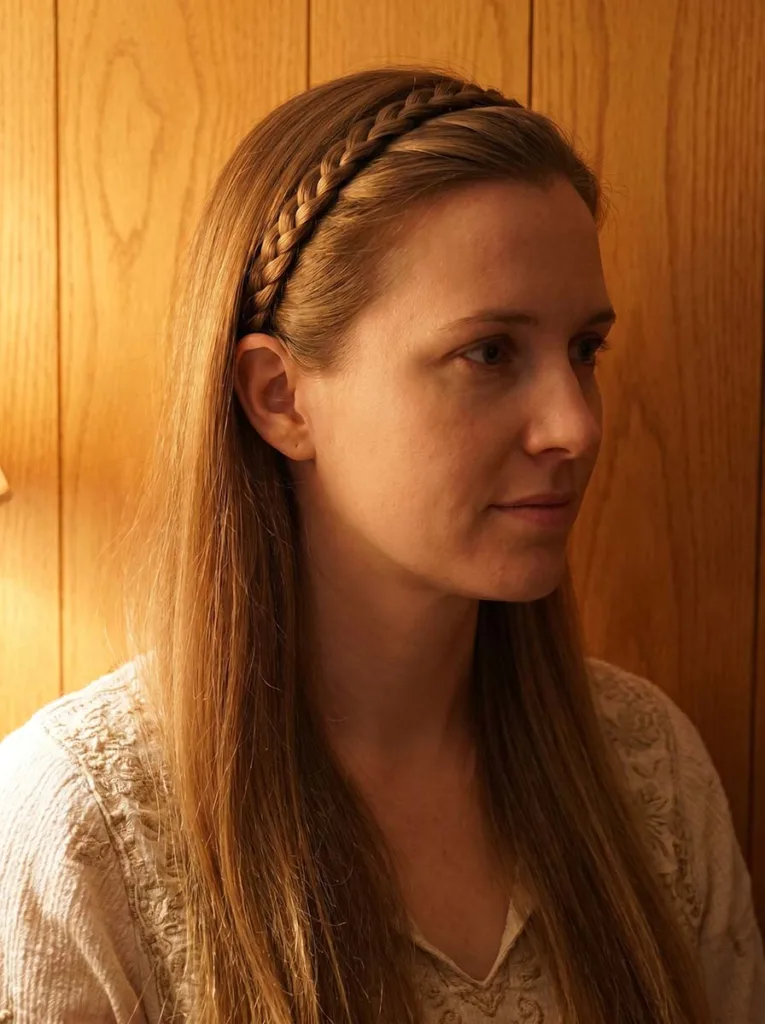 braided headband hairstyle with hair down easy 6-minute boho style