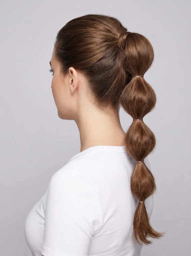 bubble ponytail hairstyle with volume sections easy trendy 5-minute look