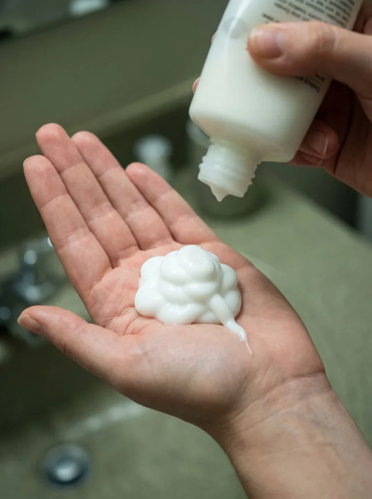 woman applying too much hair conditioner showing common hair care mistake
