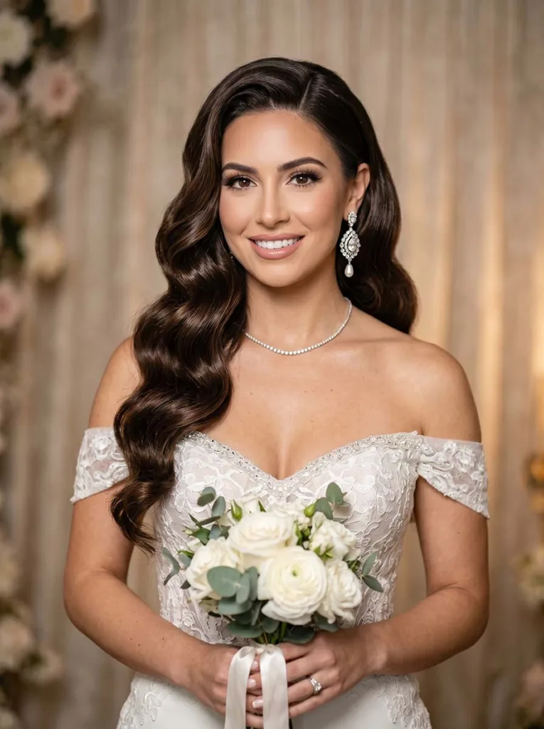 Hollywood waves bridal hairstyle glossy structured waves for formal wedding 2026