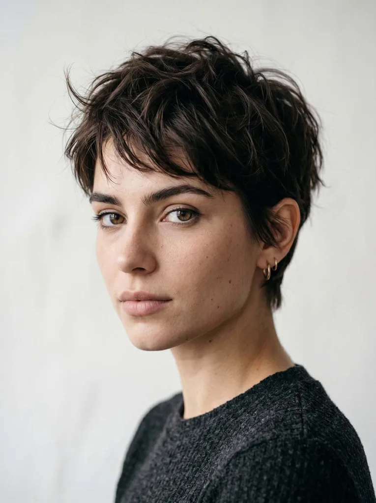 tousled pixie cut hairstyle — effortless textured short hair with natural volume