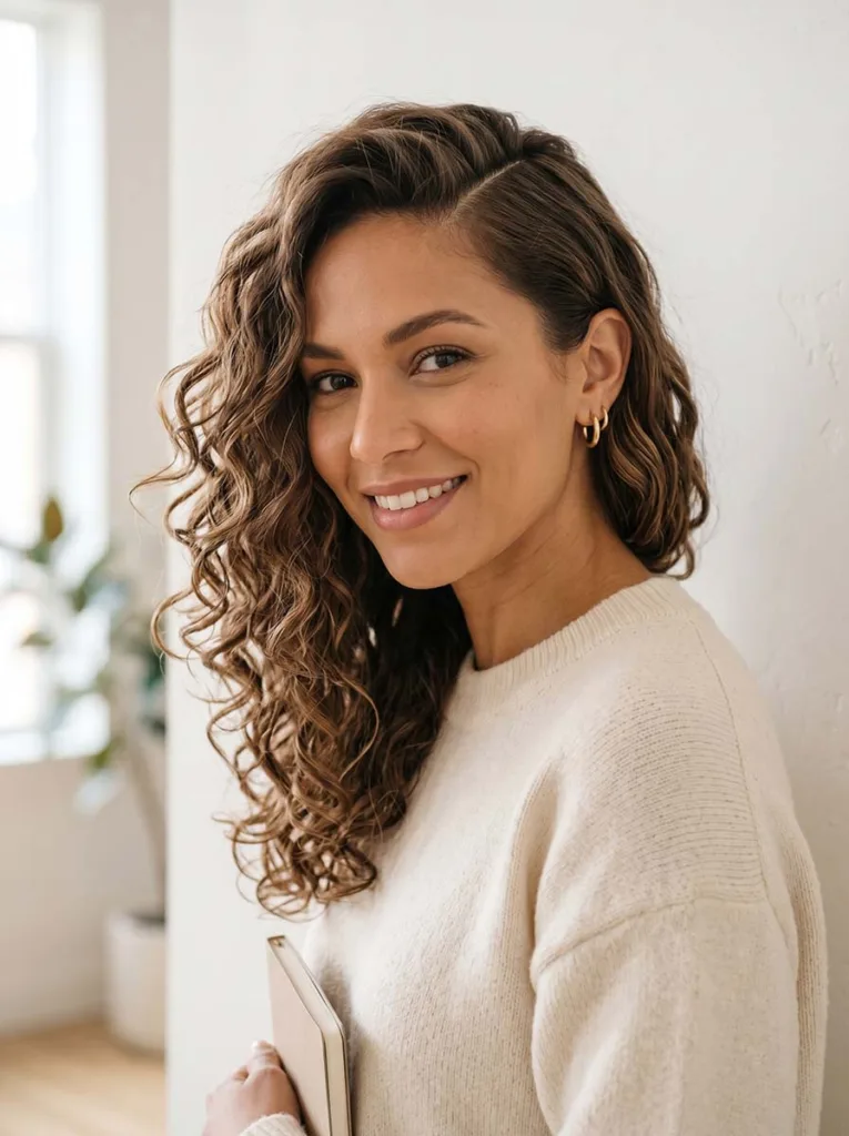 defined side part with volume hairstyle for 2A to 3A curly and wavy hair