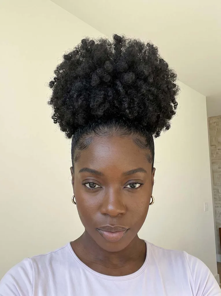 high puff hairstyle for 4A to 4C coily and curly hair — easy 5-minute protective everyday style with laid edges