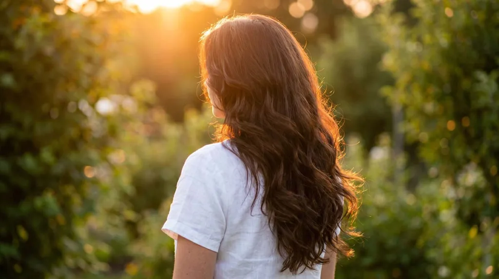 effortless long hair styles for women — flowing waves in warm natural light