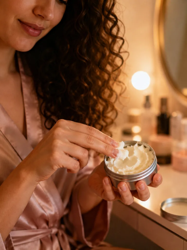 Whipped coconut and apricot oil cream for smoothing thick, curly hair