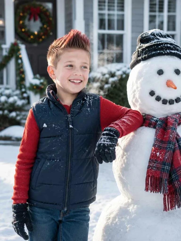 Festive faux hawk hairstyle with red tint for boys at Christmas