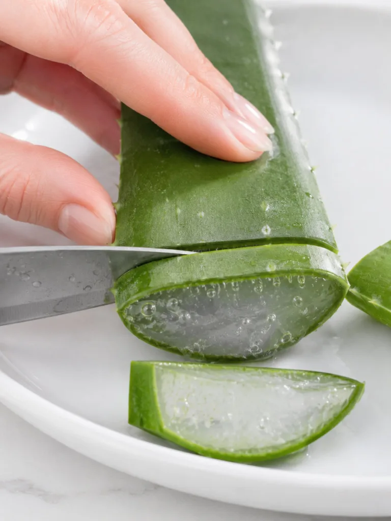 Fresh aloe vera leaf sliced open for a natural face mask for skin soothing