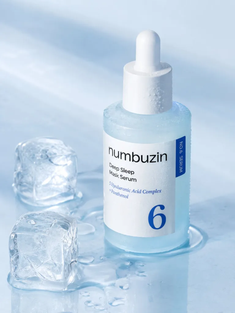 Numbuzin No.6 Deep Sleep Mask Serum bottle with melting ice cubes