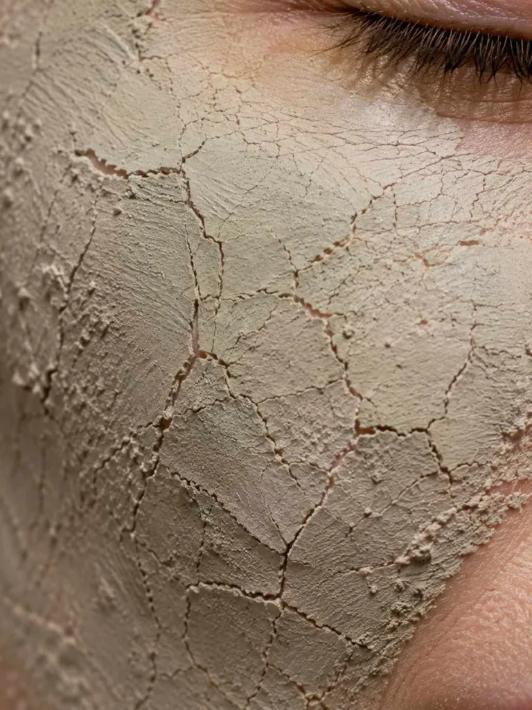 Cracked, over-dried clay organic face mask showing a common application mistake