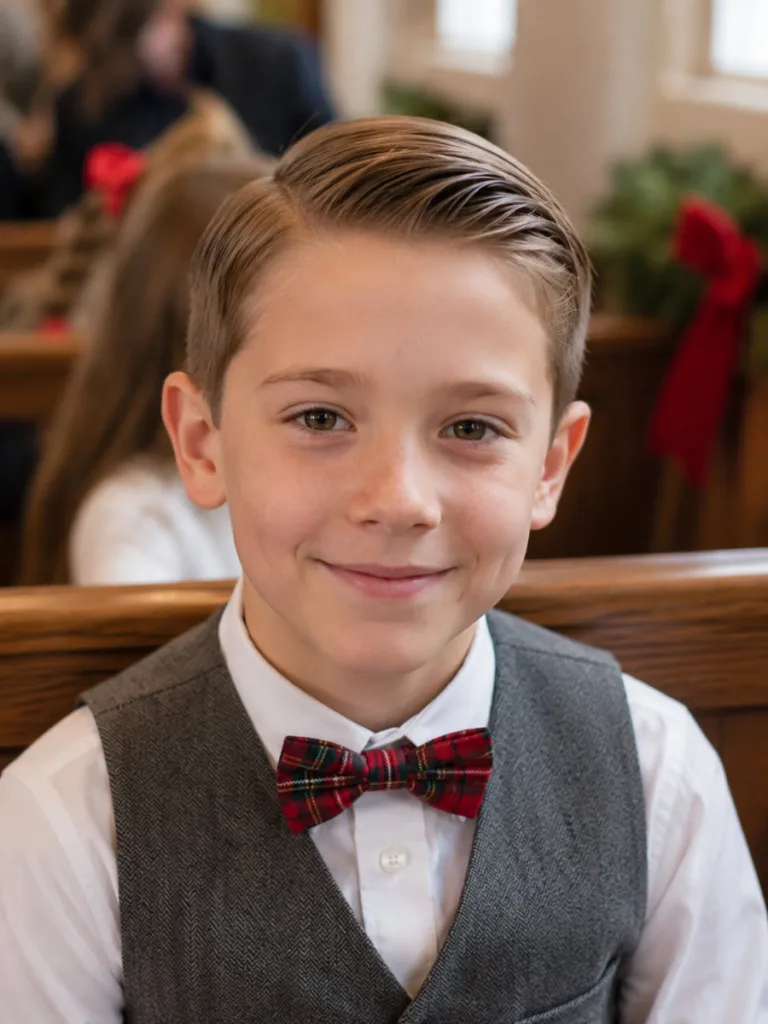 Classic side part hairstyle for boys, a formal christmas hairstyle for boys