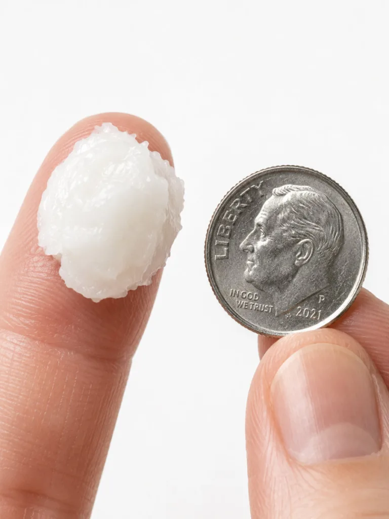 Dime-sized amount of coconut hair conditioner to avoid greasy buildup
