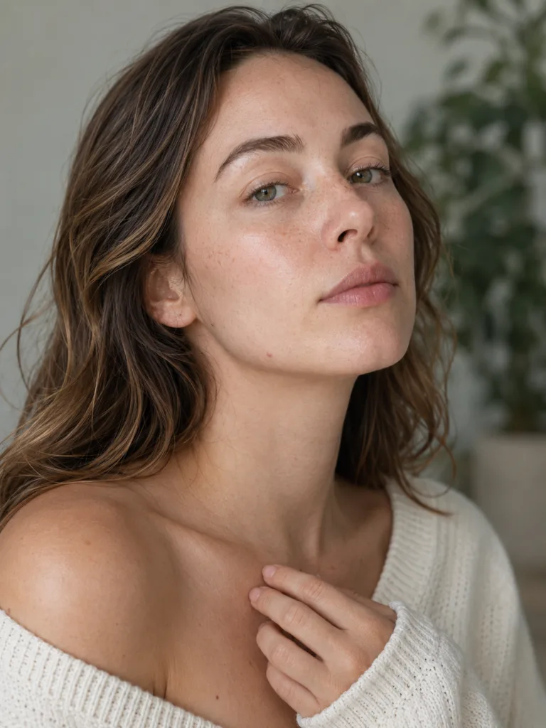 Three-quarter beauty portrait showing real skin texture to illustrate matching korean cleansing oils to skin type