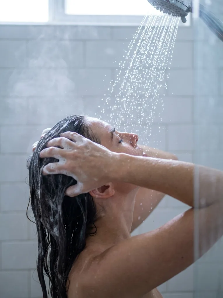 Washing the scalp thoroughly to remove buildup and support growth