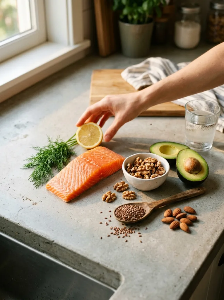 omega-3 rich foods for skin barrier repair in cold climate — salmon walnuts flaxseeds avocado