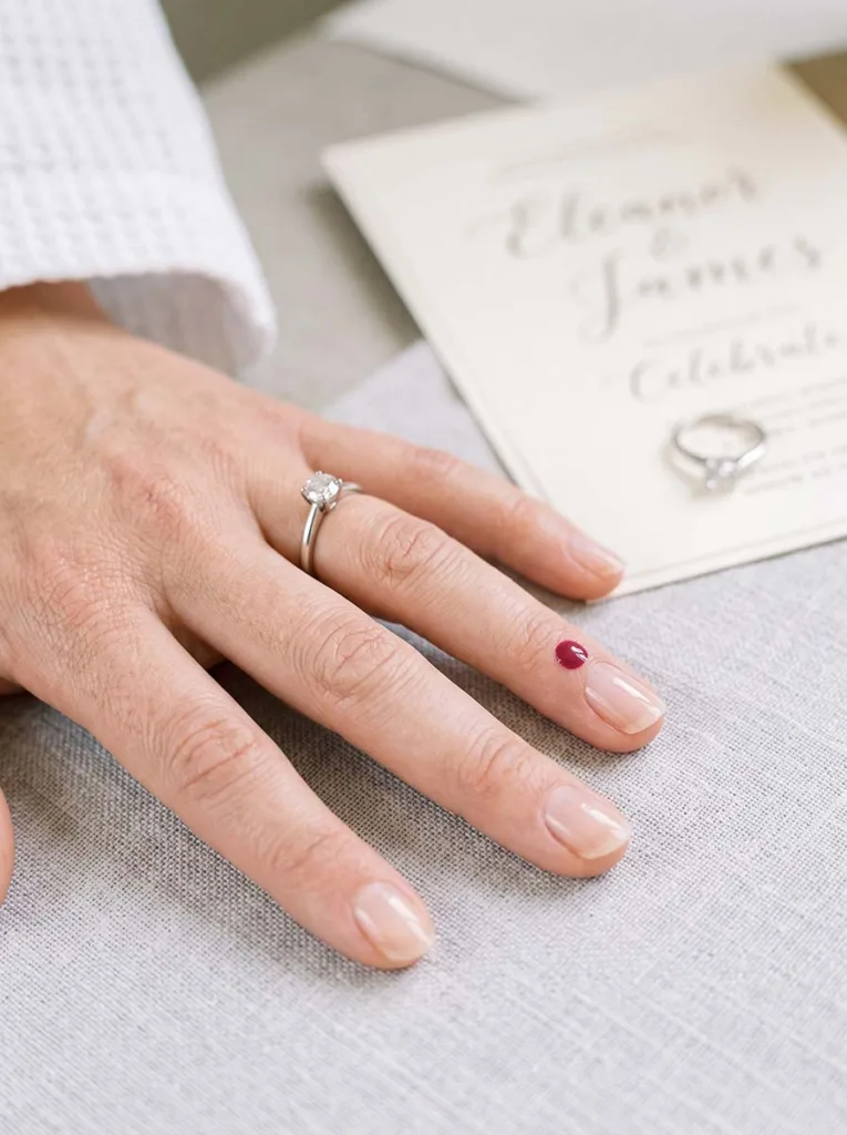 close-up of bare nails during an allergy-safe bridal patch test