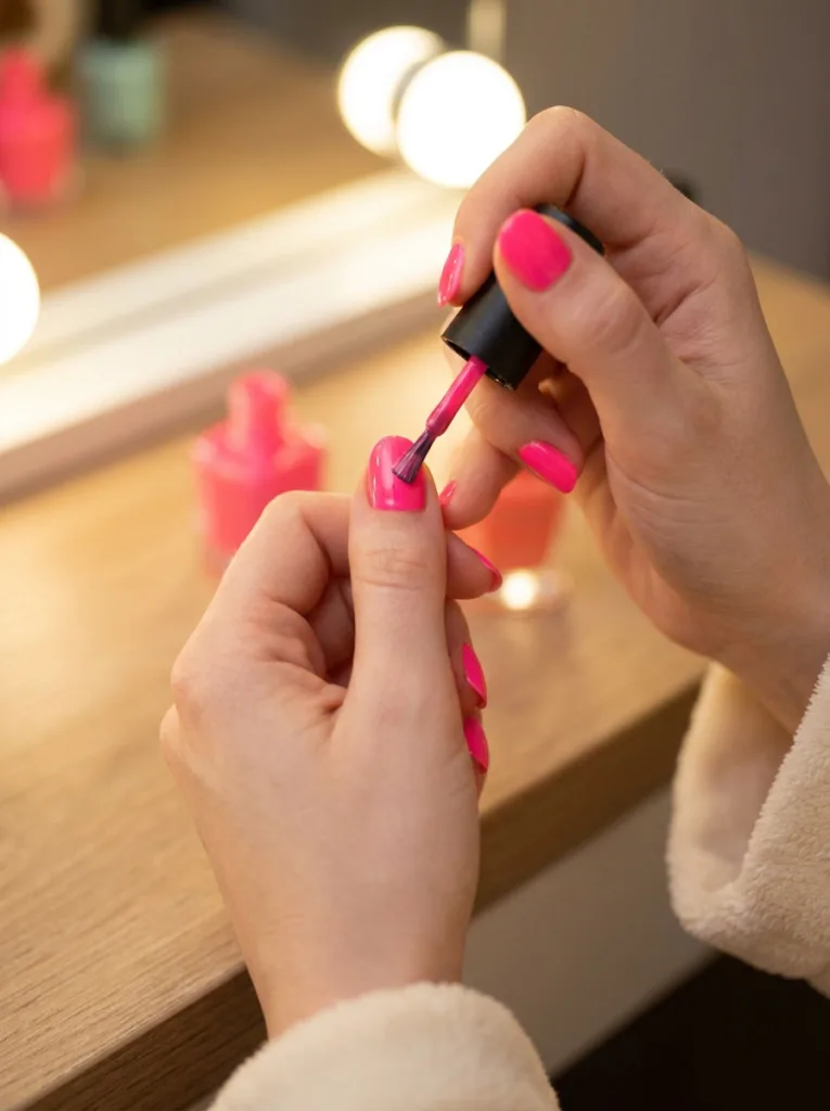 Applying neon nail polish at home step by step