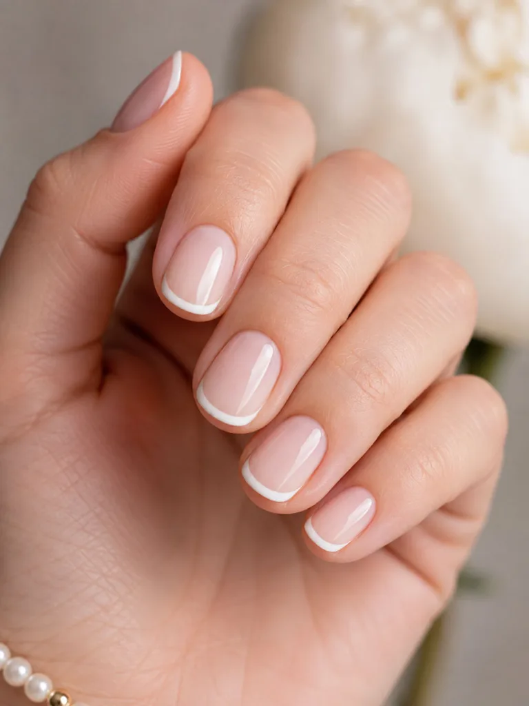 close-up of classic French tip wedding nails