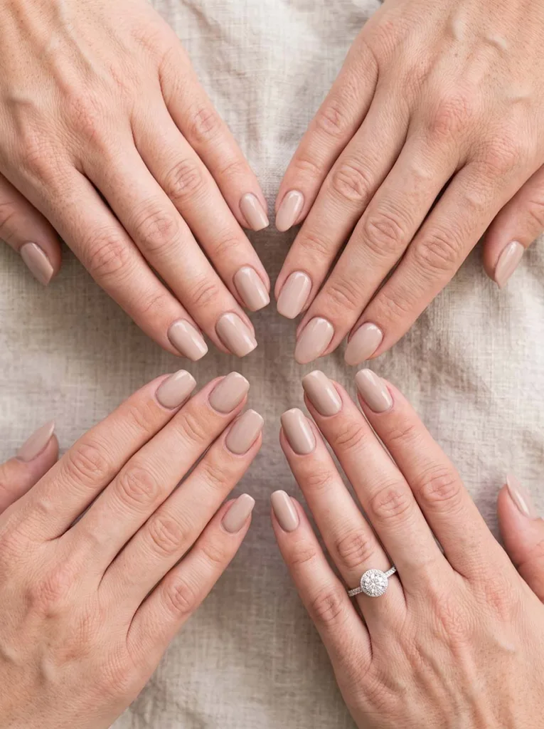 comparison of four wedding nail shapes on a bride's hands