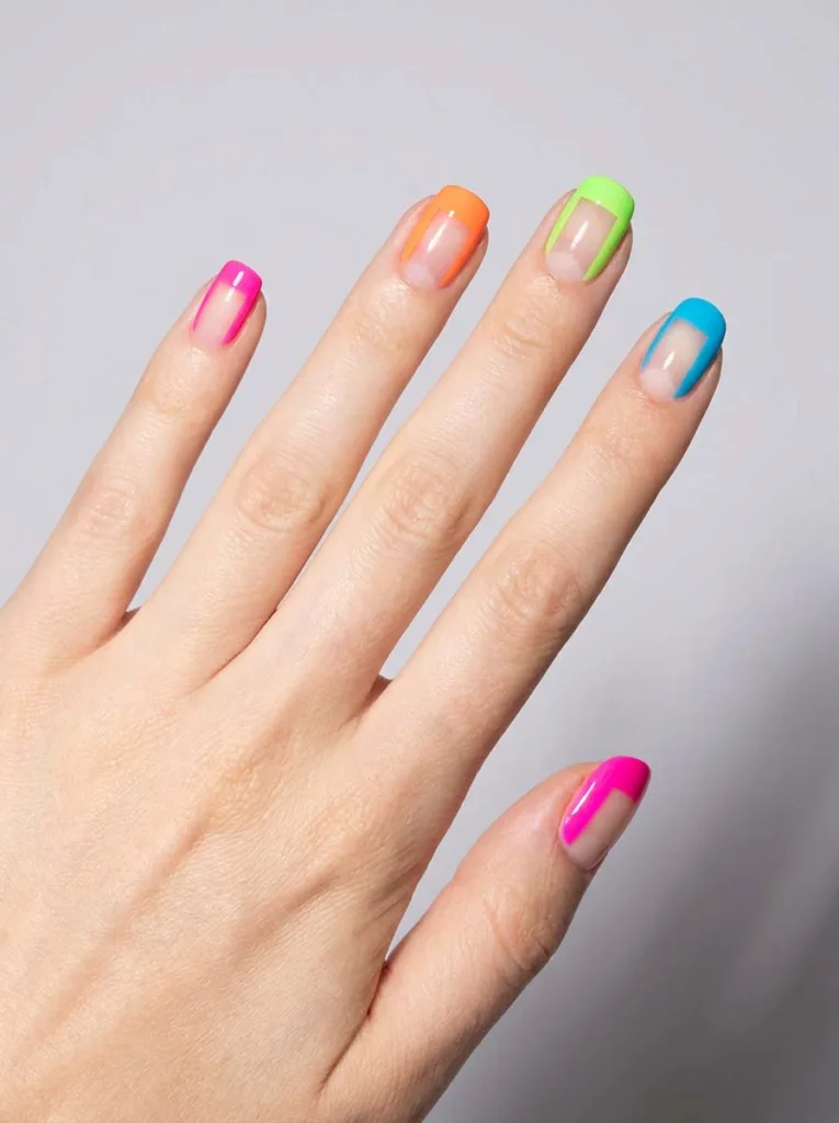 Negative space neon nail art with bare nail cutouts