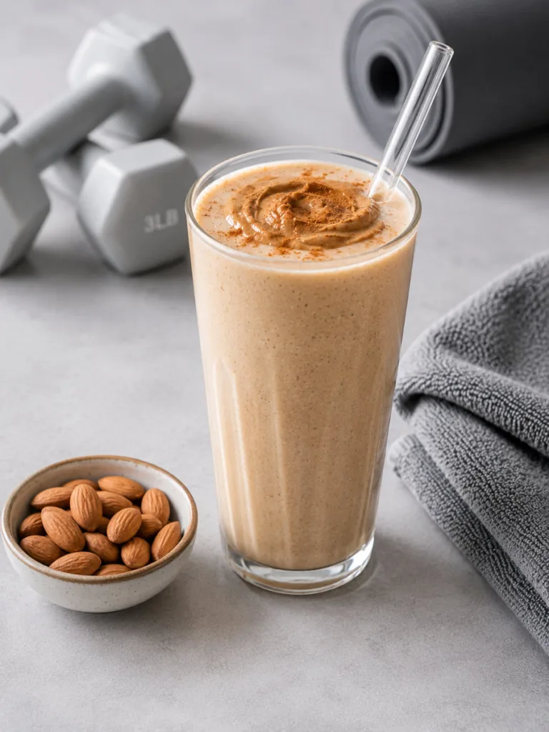 Nutty protein power biotin smoothie shake with almond butter swirl for hair growth