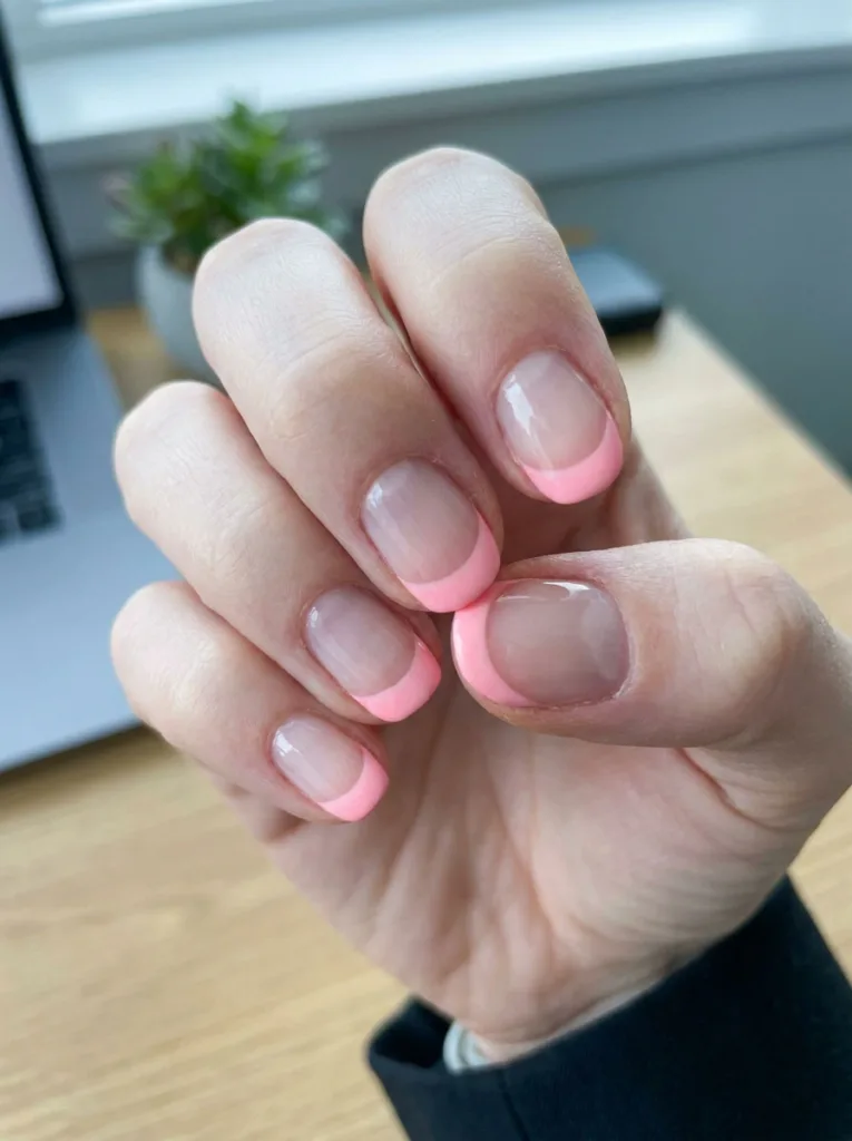 Reverse French tip neon nail design suited for office wear