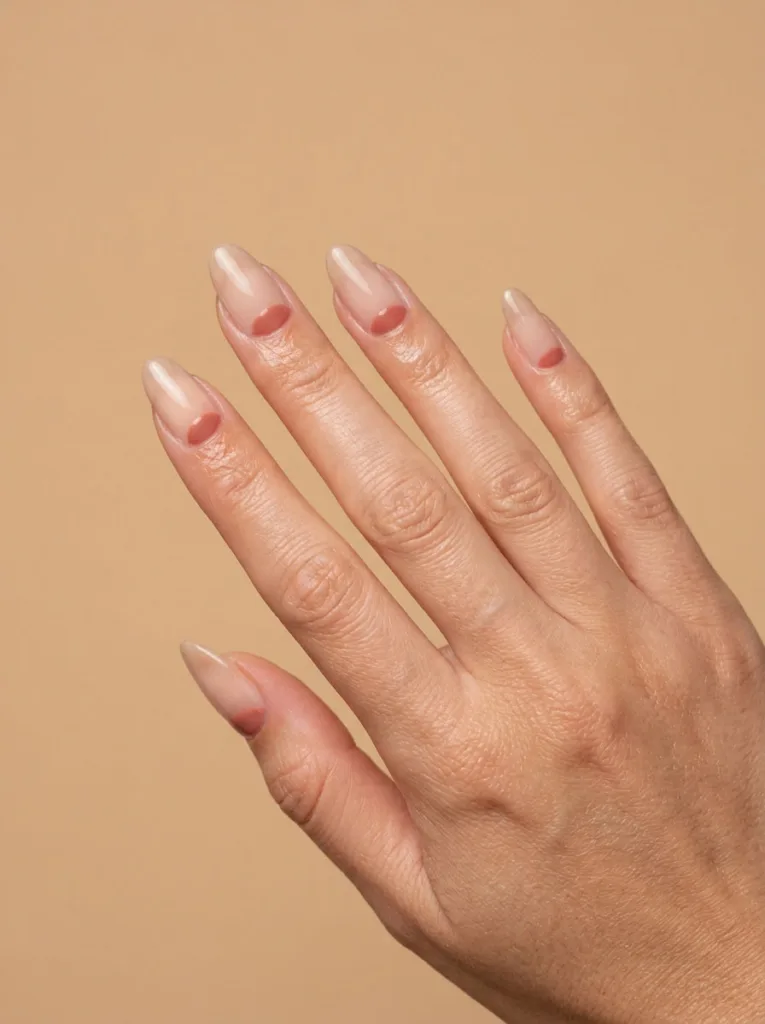 Reverse French tip summer nails shown in a clean studio macro shot