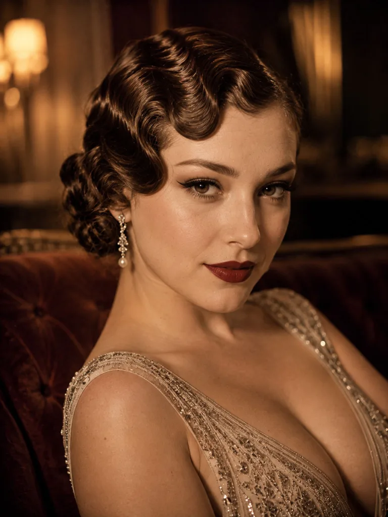 Vintage 1920s finger waves wedding updo styled for a Gatsby theme wedding