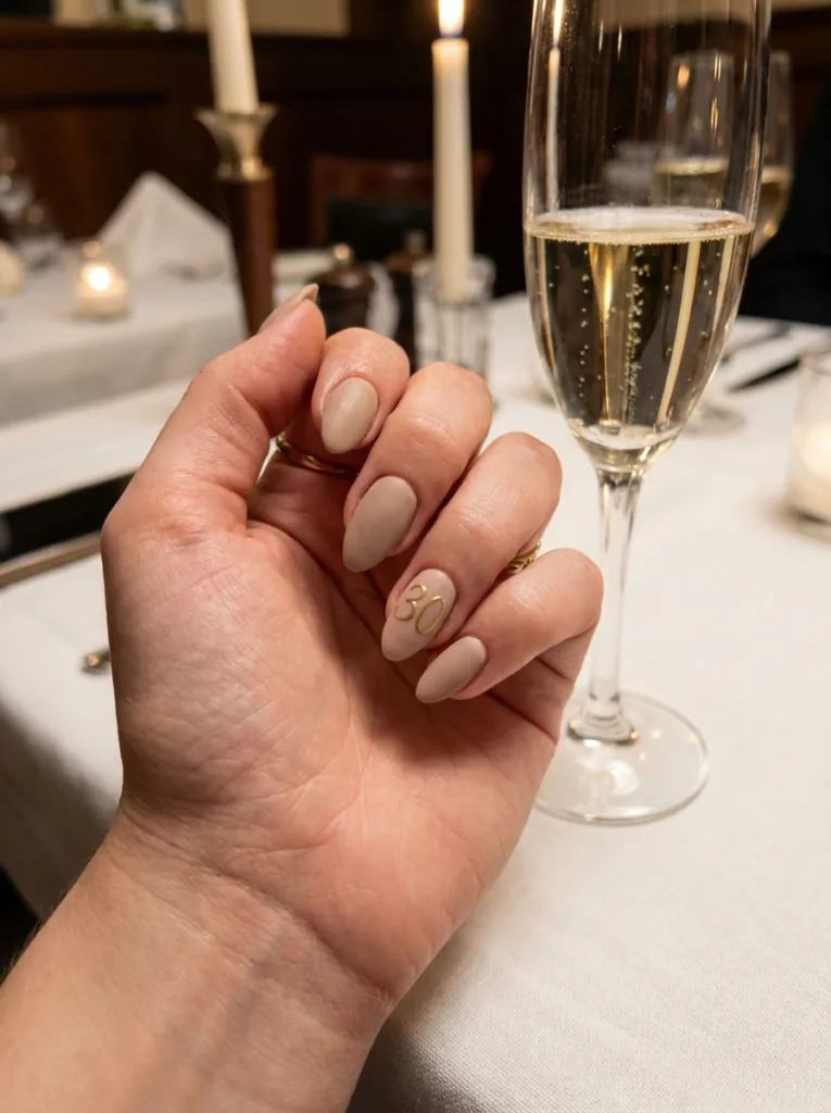 Elegant 30th or 40th birthday nails with gold script number