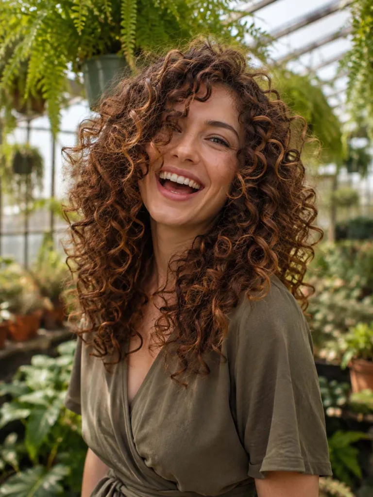 Balayage highlights following a natural curl pattern