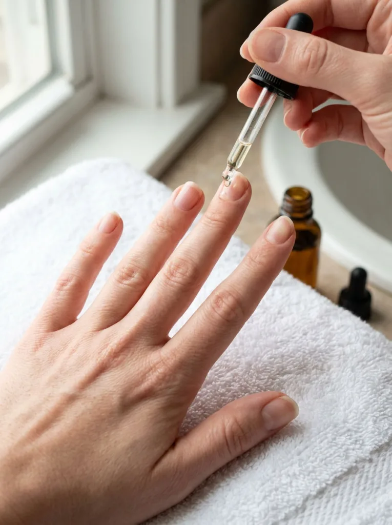 Woman applying cuticle oil as birthday nail prep