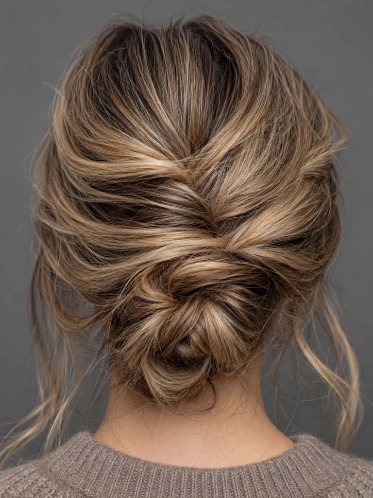 Close-up of bronde balayage color melt on the back of a woman's hair
