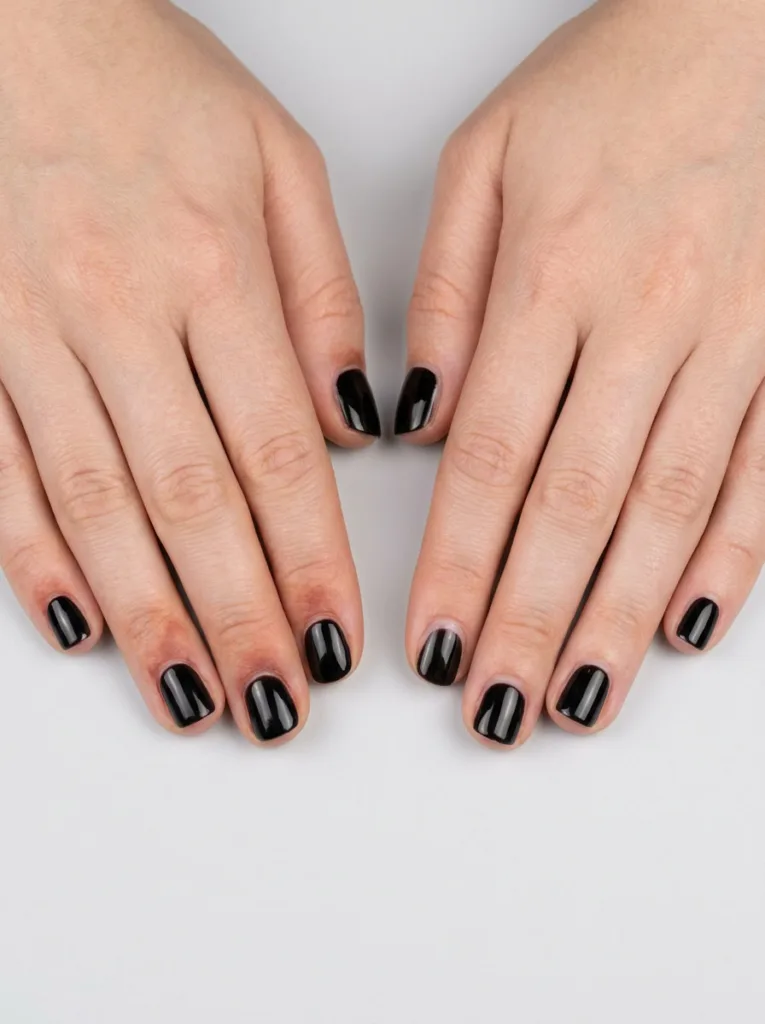 Comparison of stained and protected new years nails showing why a base coat matters