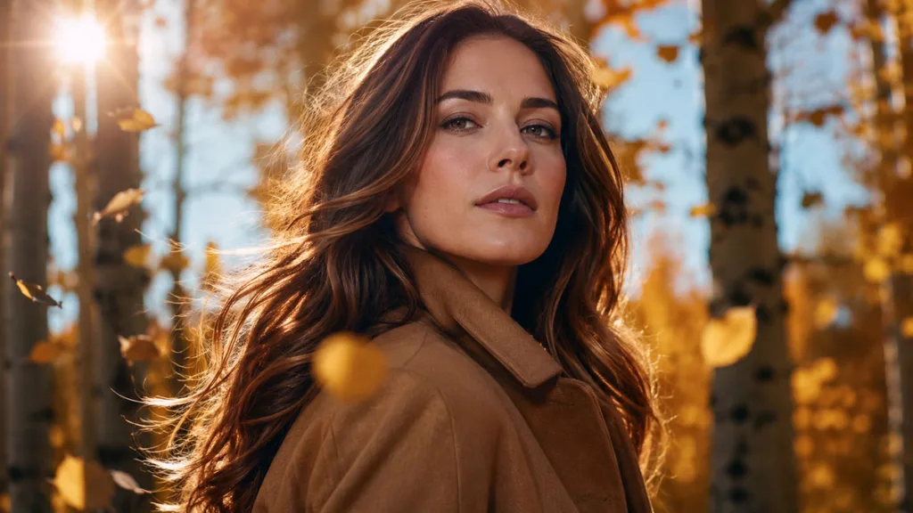 Fall brunette balayage hair with warm caramel and chestnut highlights