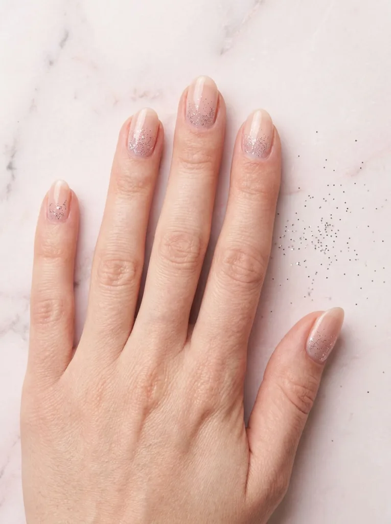 Glitter cuticle accent birthday nails with gradient sparkle
