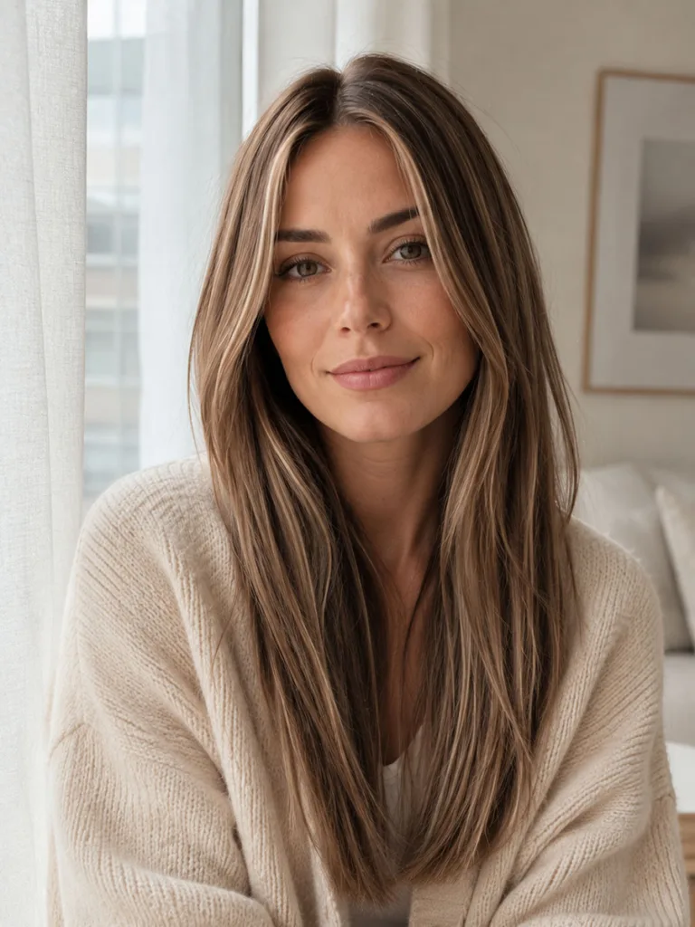 Low-maintenance dark lowlights added to lightened brunette hair