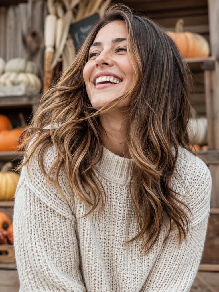 Fair neutral undertone skin matched with chestnut and bronde brunette balayage
