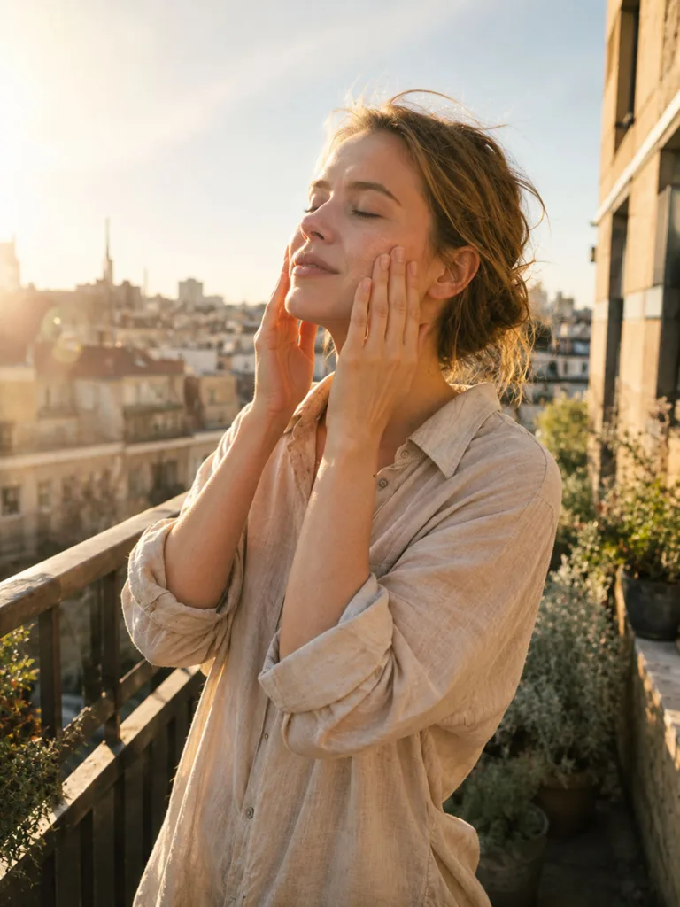 Woman in her 20s applying SPF 30 sunscreen outdoors to prevent aging in her 20s