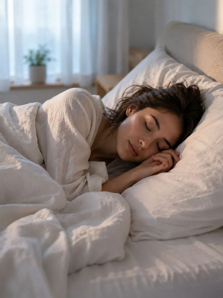 Woman sleeping peacefully in soft natural morning light