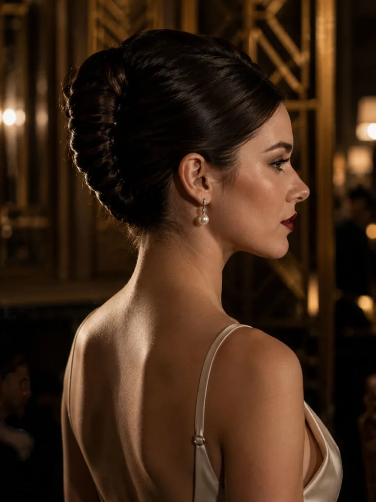 Sleek French twist wedding updo styled for a black-tie ballroom wedding