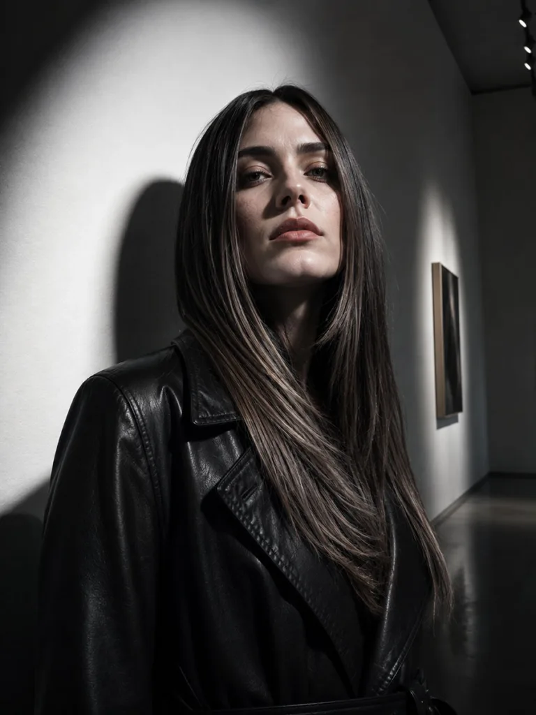Smoky walnut brown-gray balayage editorial portrait