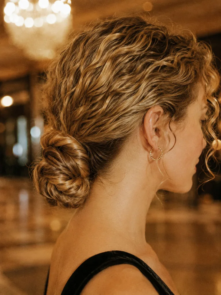 Close-up of a twisted chignon christmas hairstyle