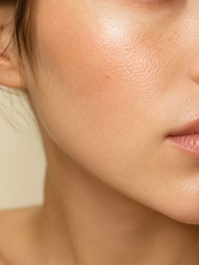Macro close-up of smooth hydrated glass skin texture