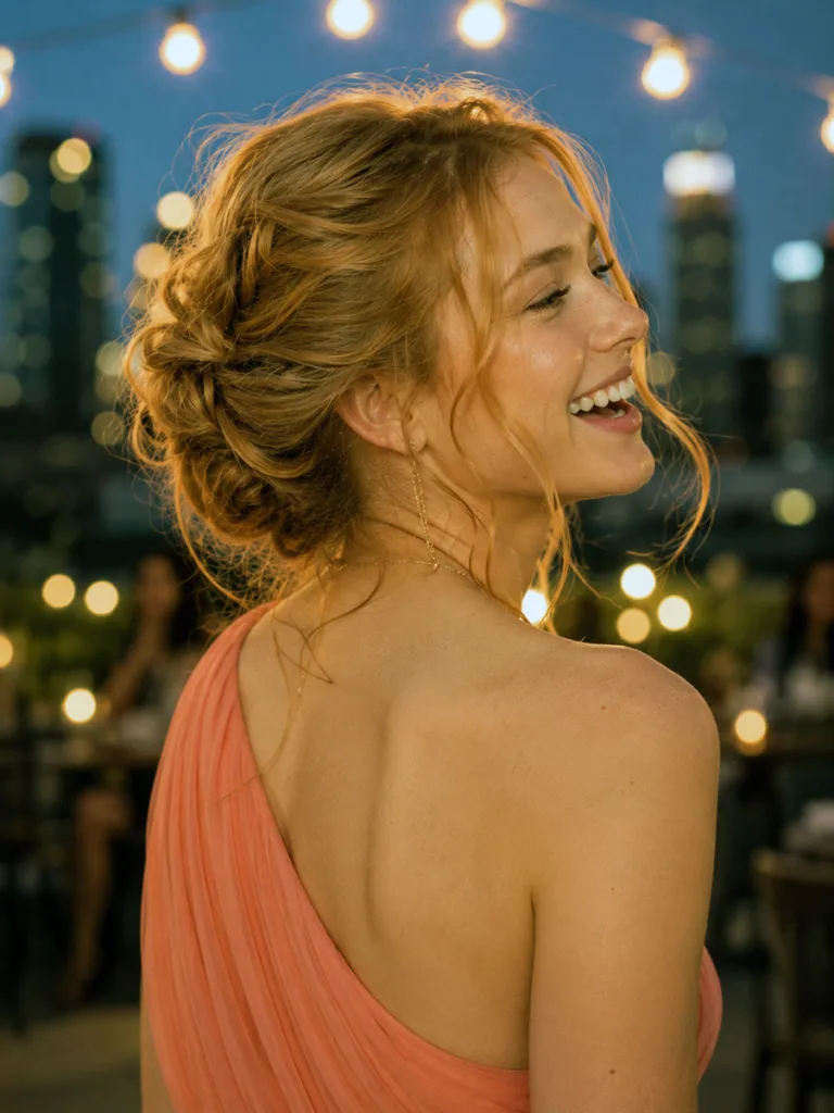 Romantic messy twisted updo prom hairstyle with soft loose pieces