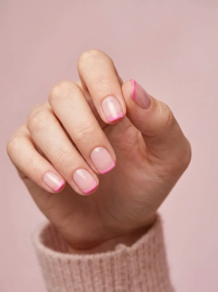 Pink on pink layered French tip manicure on square nails