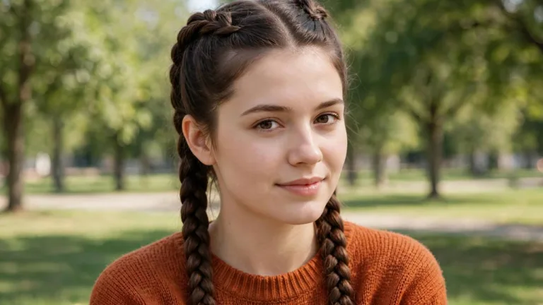 Young woman wearing dutch braid hairstyles as double braids outdoors