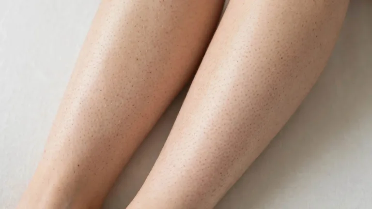 Close-up of strawberry legs showing small dark dots on the lower legs in natural light